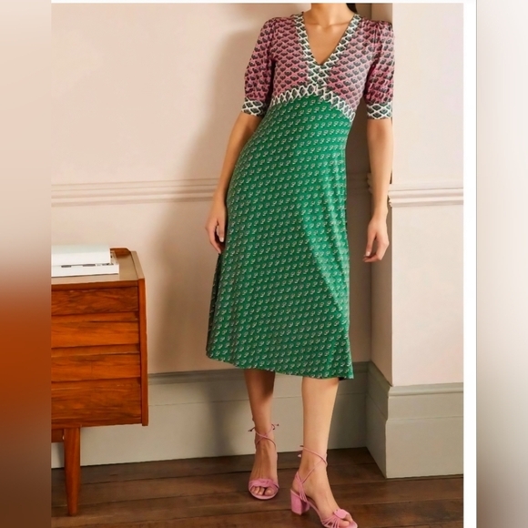 Boden Eva Viscose Empire Waist Boho Cottagecore Festival Midi Dress, Size 6 - Picture 1 of 5
